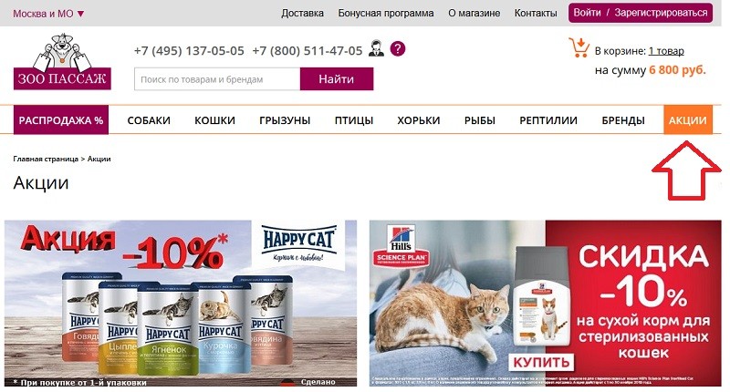 Зоо Пассаж акции